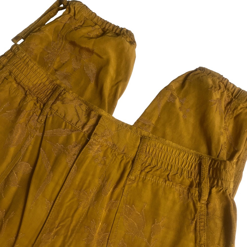 Anthropologie Small Elastic Zipper Waist Gold Floral Print Drawstring‎ Ankle
